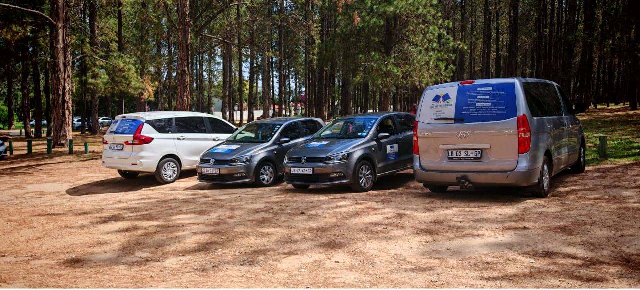 Mini Me on Wheels GPS-tracked school transport fleet parked in Fourways